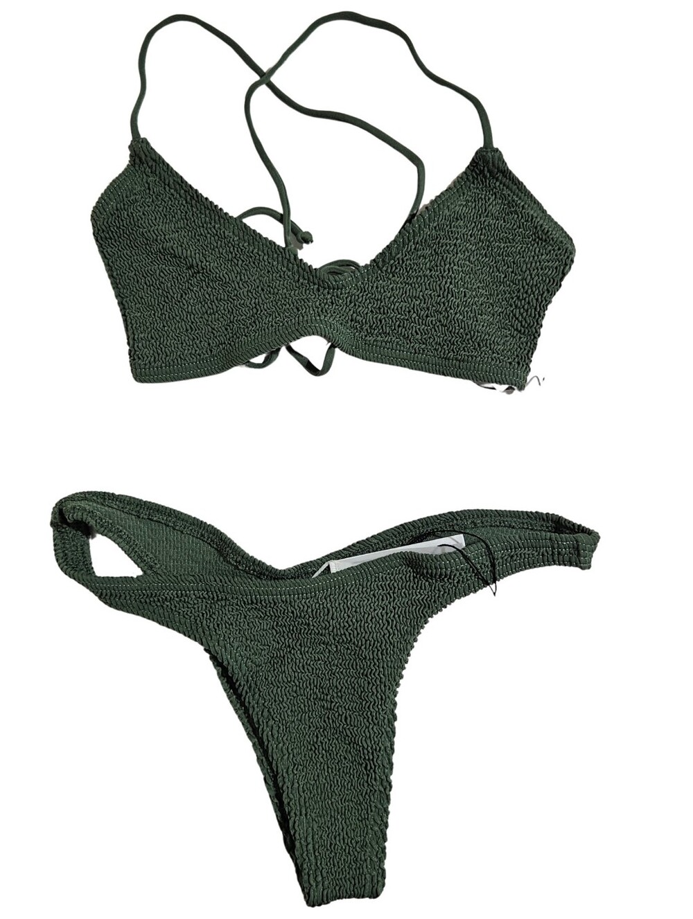 BOND-EYE Bikini Set Selena Crop & Sinner Brief Khaki Green One Size NWT